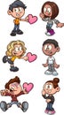 Cartoon kids giving and receiving ValentineÃ¢â¬â¢s hearth shaped cards